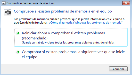 Iniciar test de memoria Windows
